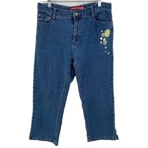 COS Capri Jeans Women's Size 8 Blue Stretch Denim Pants Floral Decals